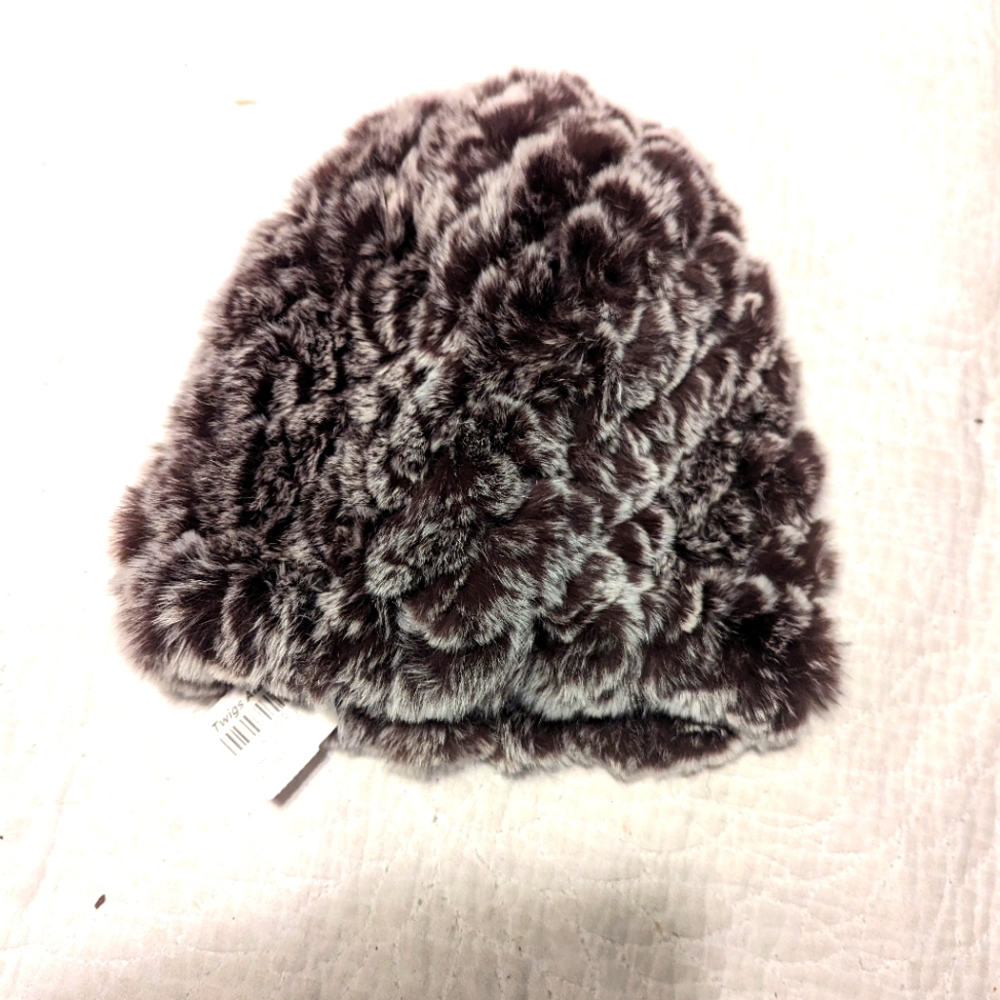 Real Rabbit Fur Beanie Hat (Brown and White) Reversible